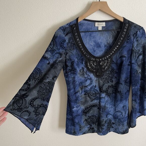 Vtg 90s Beaded Fairy Grunge Top Womens Small Blue Phoebe Friends Whimsigoth Boho - Picture 4 of 16